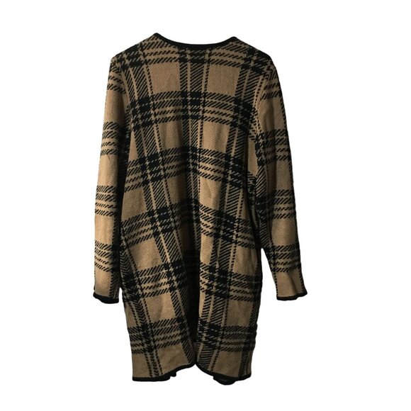 ADRIENNE VITTADINI BROWN/BLACK PLAID OPEN FRONT CARDIGAN WOMENS SIZE XL - Picture 2 of 4